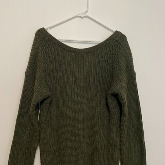 LULUS LULU'S Bringing Sexy Back Backless Sweater Dress Olive Green V-Neck Back M - Picture 4 of 15